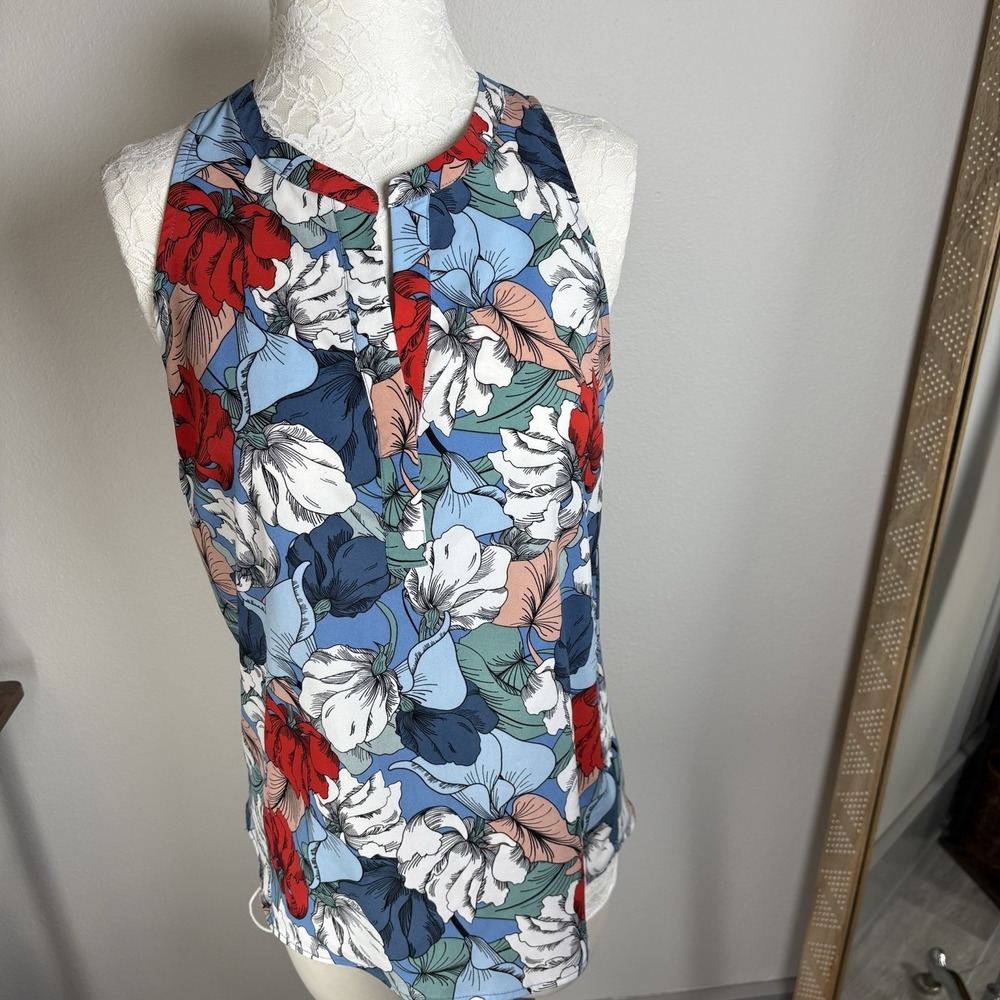 Dalia Womens S Blue Floral Tank Top Boho Chic Sleeveless Polyester